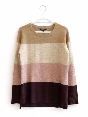 George Fuzzy Color Block Crewneck Sweater – Tan, Cream, Pink, Plum – Medium GUC
